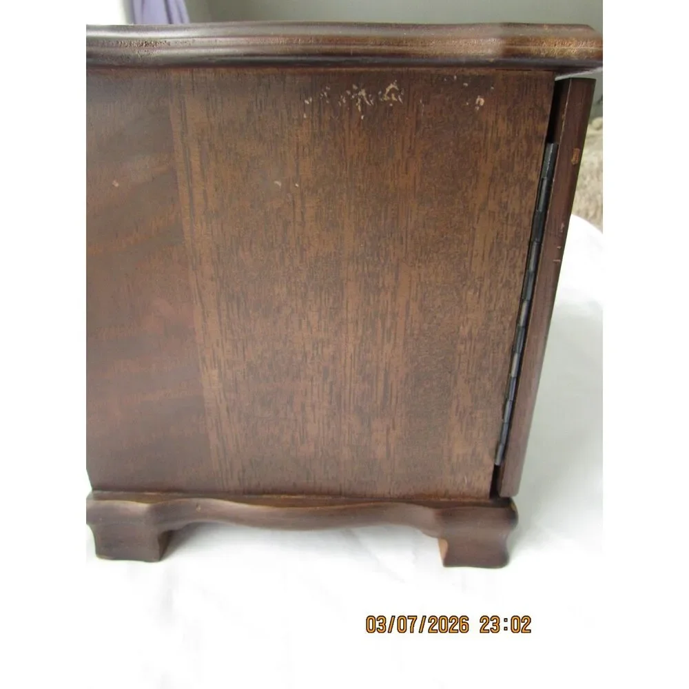 Vintage wood jewelry box 9 drawer, jewelry chest armoire Japan pine green velvet